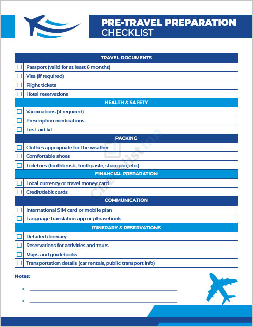 Pre-Travel Preparation Checklist