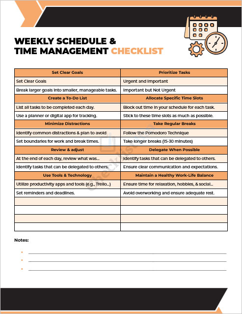 Weekly Schedule and Time Management Checklist