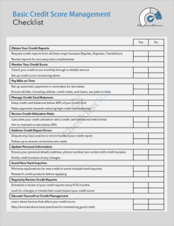 Basic Credit Score Management Checklist Template