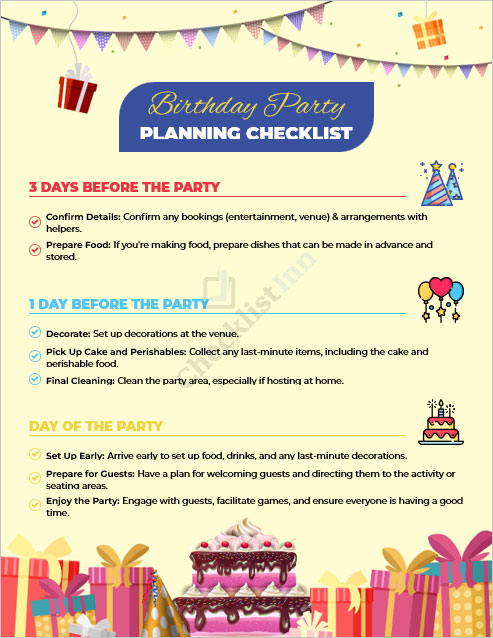 Birthday Party Planning Checklist Template