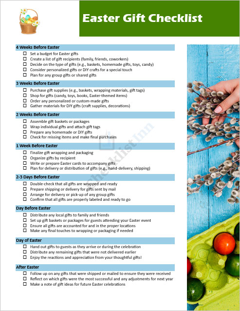 Easter Gift Checklist Template