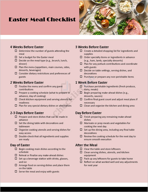 Easter Meal Checklist Template