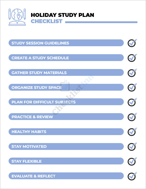 Holiday Study Plan Checklist Template
