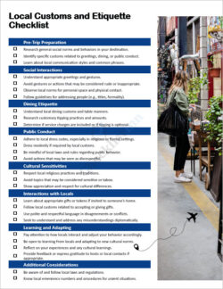 Local Customs and Etiquette Checklist Template