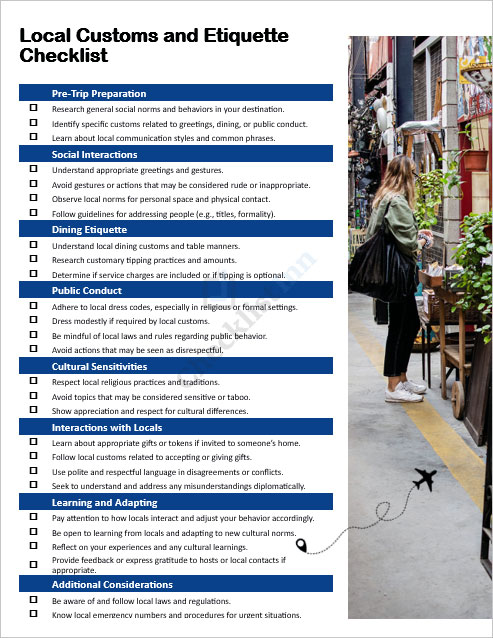 Local Customs and Etiquette Checklist Template