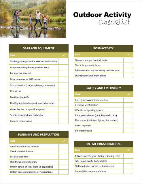 4th of July Outdoor Activity Checklist Template