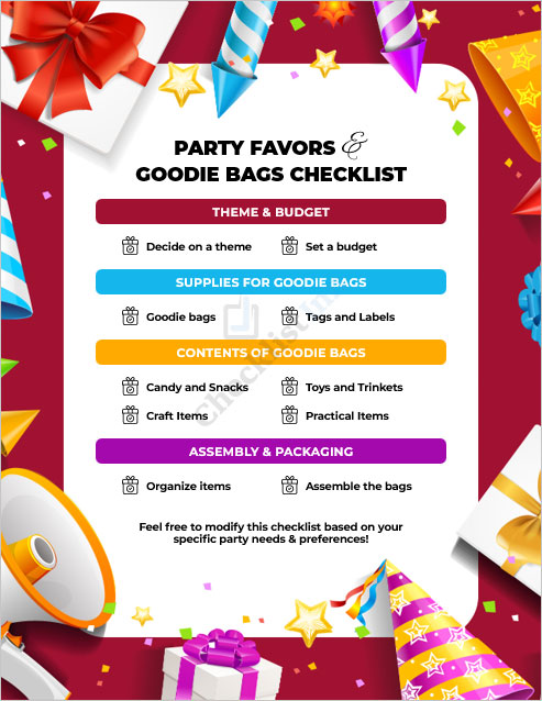 Party Favors and Goodie Bags Checklist Template