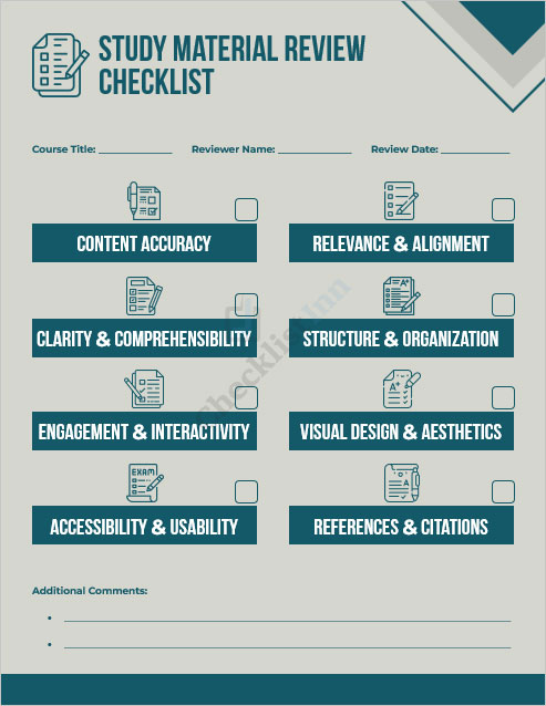 Study Material Review Checklist Template