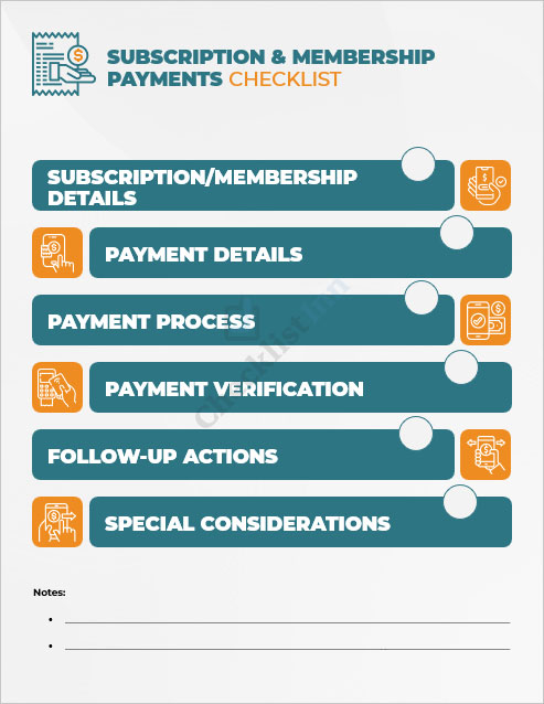 Subscription and Membership Payments Checklist Template