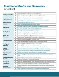 Traditional Crafts and Souvenirs Checklist Template