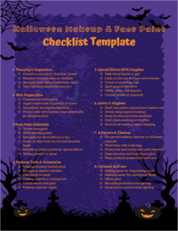 Cover page preview of the Halloween Makeup & Face Paint Checklist Template featuring colorful makeup icons, spooky theme design, and printable layout.