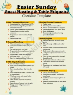 Easter Sunday guest hosting checklist cover page with elegant pastel table setting and festive décor