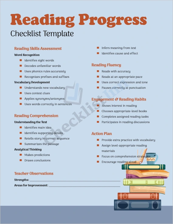 Reading Progress Checklist template cover page