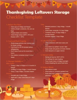 Thanksgiving Leftovers Storage Checklist Template cover page showing a clean organized layout with festive Thanksgiving design elements