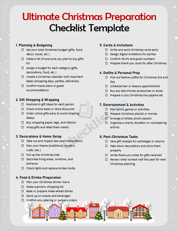 Ultimate Christmas Preparation Checklist cover page showing festive design