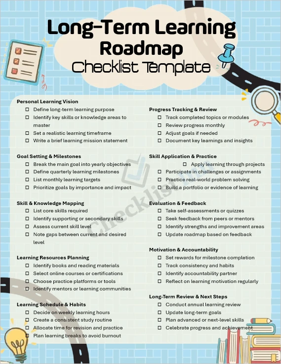 Long term learning roadmap checklist cover page template