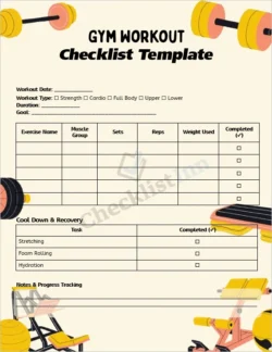 Gym workout checklist template cover page