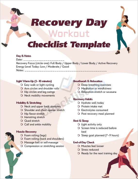 Recovery day workout checklist cover page