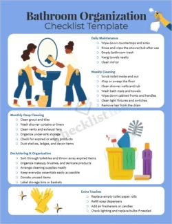 Bathroom organization checklist template cover page with clean layout and organized bathroom theme